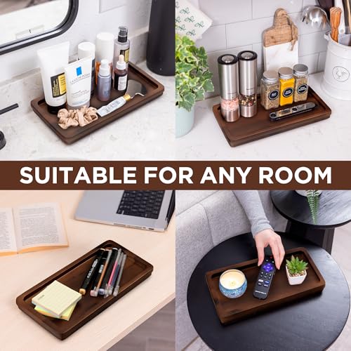 Bathroom Vanity Tray 11.8x5.9in of Acacia Wood - Elegant Organizer for Cosmetics, Jewelry, Perfume, Candle, Key - Premium Wood Tray for Bathroom, Kitchen, Countertop, Toilet Tank, Sink (Dark Brown) - color: Dark Brown