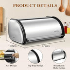 ENLOY Bread Box for Kitchen Counter, Stainless Steel Roll Top Bread Bin, Sliver Bread Storage Holder with Lid, Large Capacity Bread Keeper, 17 x 11 x 7 Inches - color: silver