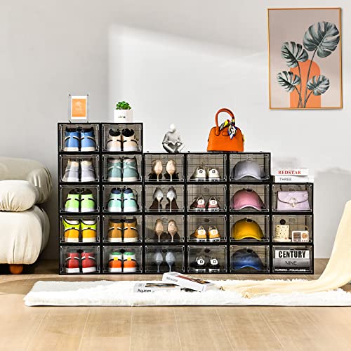 Amllas 12 Pack Shoe Boxes Stackable,Upgraded Sturdy Shoe Storage Boxes with Clear Magnetic Door,Multifunctional Sneaker Storage, Shoe Box Organizer Fit up to US Size 12 Gray(13.8”x 9.84”x 7.1”) - color: Gray, size: 12 Pack