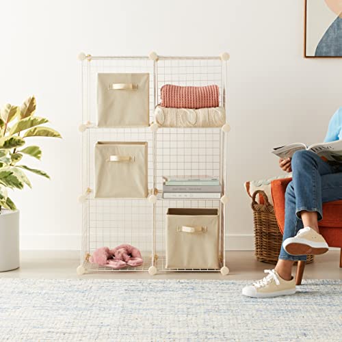 Amazon Basics 6 Cube Wire Grid Storage Organizer, Stackable Storage Cubes, Modular Closet Organizer Shelves, 14.6" D x 30.3" W x 44.8" H, White - color: White
