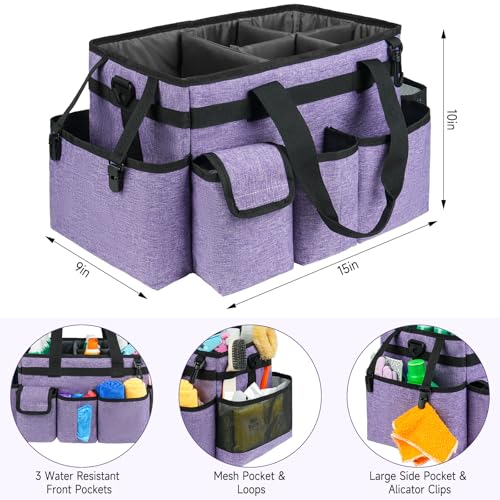 Cleaning Caddy Bag,Large Cleaning Supplies Organizer with Handle for Housekeepers,Purple - color: Purple, size: Large