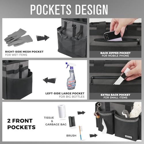 SCAVATA Compact Wearable Cleaning Caddy, Small Cleaning Caddy Supplies Organizer with Handle & Shoulder Straps for Housekeepers, Under Sink & Car Cleaning Tool Organizers Bag (DarkGrey) - color: DarkGrey