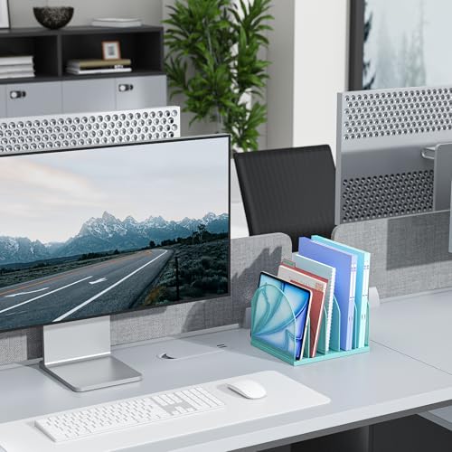 gianotter Desktop File Organizer, Desk Organizer with 5 Compartments, Paper Organizer for Desk, Workspace Organizers for Office Supplies (Blue, Upright Style) - color: Blue, size: Upright Style
