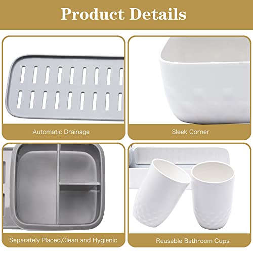 Ayswupt Toothbrush Holders for Bathrooms,Kids Electric Toothbrush Holder with 2 Cups Set,White Tooth Brush Toothpaste Caddy Storage,Small Bathroom Countertop Organizer Stand for Men Farmhouse Family - color: White Toothbrush Holder With Cups