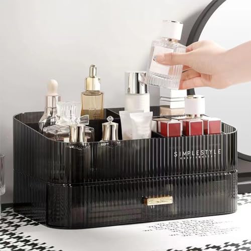 MIUOPUR Makeup Organizer with Stackable Drawers, Bathroom Vanity Organizers and Storage, Ideal for Desk and Dresser Countertops, Great for Cosmetics, skincare, Lipsticks, Nail Care -Black - color: Clear Black, size: Tray and Drawer
