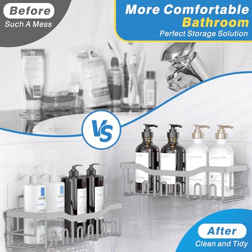 EUDELE Shower Caddy 2 Pack, Adhesive Shower Organizer for Home Decor & Kitchen Storage, No Drilling, Rustproof Stainless Steel Bathroom Shelf Organizer - color: Light Grey-2pcs