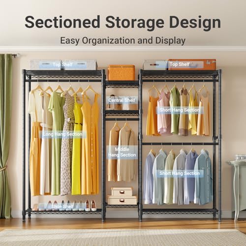 VIPEK Classic V6 Plus Wire Garment Rack Heavy Duty Clothing Rack for Hanging Clothes, Metal Freestanding Closet Wardrobe Rack Portable Clothes Rack, 84.7" L x 15.7" W x 76.4" H, Load 1120lbs, Black - color: Black, size: Classic V6 Plus Large