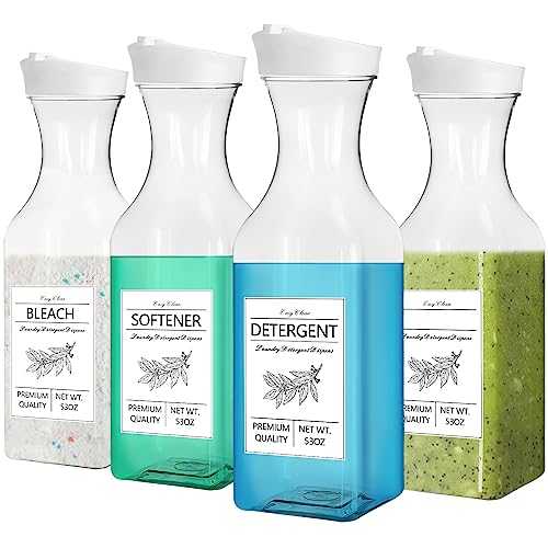Laundry Detergent Dispenser Bottle 53oz with Label,4 Pack Liquid Laundry Dispenser,Plastic Detergent Dispenser for Laundry Room Organization and Storage,White Lid - color: White Lid