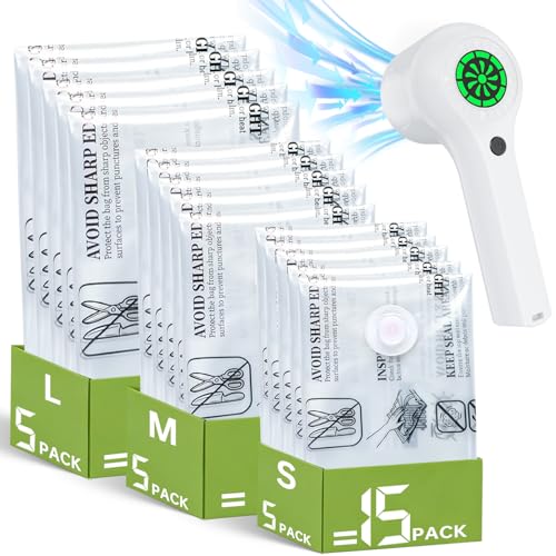 Vacuum Storage Bag with Rechargeable Cordless Pump, 15 Pack Vacuum Seal Space Saver Bags for Clothing Clothes Travel Home - size: 15 Bags with Cordless Pump