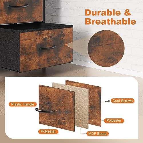 Sweetcrispy Dresser for Bedroom with 6 Storage Drawers, Fabric Storage Tower Organizer, Chest of Drawers with Metal Frame Wooden Top for Closet, Living Room, Entryway, Rust Brown - color: Brown, size: 31.5"D x 11.8"W x 31.5"H (6 Drawers)