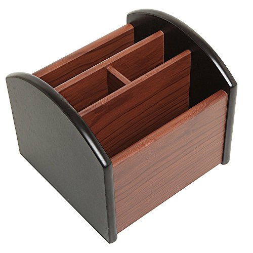 Coideal Remote Control Holder Caddy Wood, Rotating Wooden Pen Pencil Holder Organizer Medium Revolving Desktop Office Supplies Storage for Table (4 Compartments) - size: 4 compartments