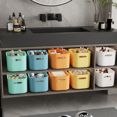 ORGIDOL 10 Pack Colorful Plastic Storage Bins, Storage Container for Organizing, Colored Storage Boxes with Handle for Shelves, Cute Organizer Bins for Craft, Snacks, Cabinet, 9.69x6.7x5.7 inch - color: Colorful, size: 10Pack