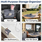 Silicone Couch Cup Holder Tray, 3-Side Sofa Armrest Organizer with Secure Gear-Shaped Locking Holder & Large Tablet Slot, Non-Slip Weighted Armchair Caddy, Couch Accessories (Grey) - color: Grey