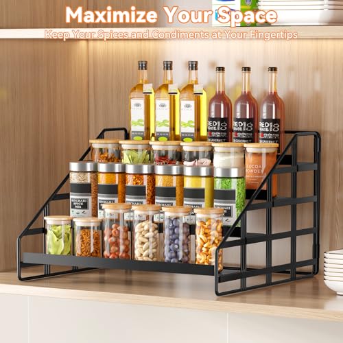 Bunoxea Spice Rack 4 Tier Kitchen Cabinet Organizer,Countertop Spice Rack,Tier Depth Adjustable Cabinet Shelf,Step Spice Organization Easy Visibility,Holds Seasoning and Condiments - size: 1 Pack