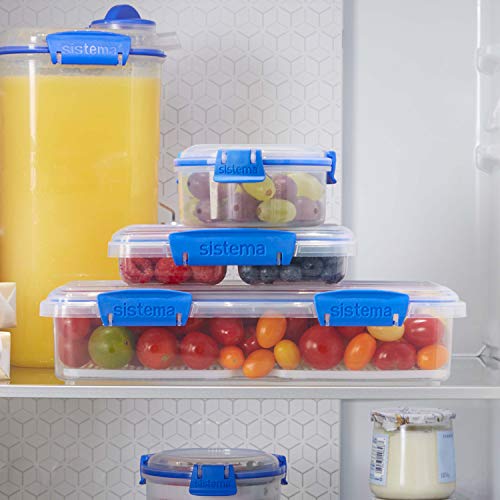 Sistema 3-Piece Food Storage Containers with 2 Compartments and Lids for Meal Prep, Dishwasher Safe, 11.8oz, Clear/Blue - size: 11.8oz, style: Set of 3