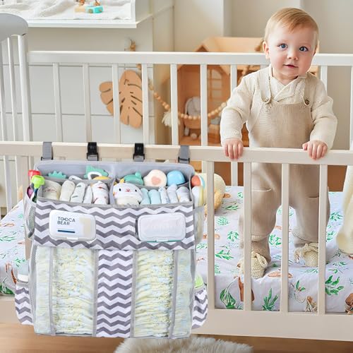 Accmor Changing Table Diaper Organizer, Hanging Diaper Caddy Organizer Stacker for Cribs Changing Table Playard Wall Baby Essentials Storage, Stripe - style: Double Enlarged-Stripe