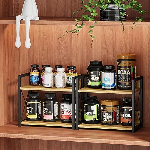 Giikin Countertop Shelf Organizer, 2 Tier Kitchen Spice Rack Organizer for Countertop, Wood Coffee Counter Shelf Organizer for Home (Bamboo, S) - color: Bamboo, size: Small
