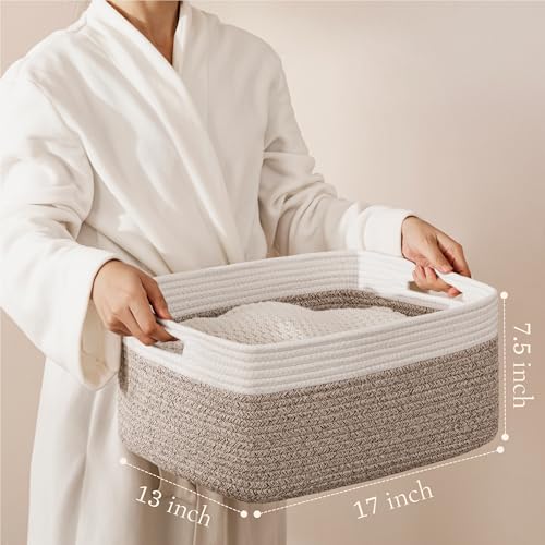 UBBCARE 2 Pack Storage Baskets for Shelves, Large Woven Storage Baskets, Dog Toy Bins, Baskets for Organizing Clothes, Towels, Books, Blanket, 17"L x 13"W x 7.5"H, White&Brown - color: White&Light Brown, size: 2 Pack-17"(L)×13"(W)x7.5"(H)