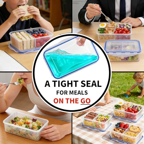 KIGI Meal Prep Containers for Adult Lunch & Snacks, Leak-Proof, BPA-free Plastic, Removable Divided Inserts, Airtight lids, 3 Compartment Food Storage, Microwave Safe, Bento Box, 4.7 Cup, 12 Piece Set - size: 4.7 cup (12-Piece)