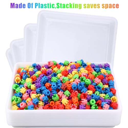 Maitys 15 Pcs Flat Plastic Trays 16.1 x 11.8'' Sensory Storage Tray Paper Stackable Classroom Bins for Office Home Organizer Arts and Crafts Supplies(White) - color: White