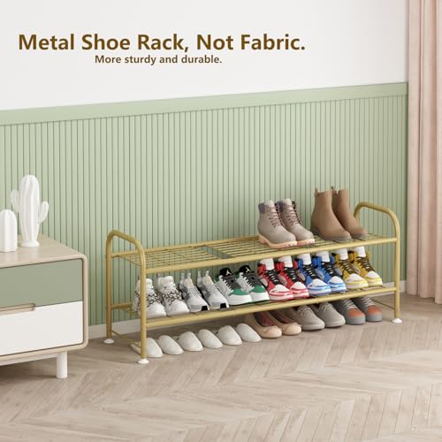 LINZINAR Shoe Rack Long 2 Tier Shoe Storage Organizer Metal Wide Shoe Shelf for Closet Entryway Bedroom 18 Paris Large Capacity, Gold - color: Gold, size: 2-Tier