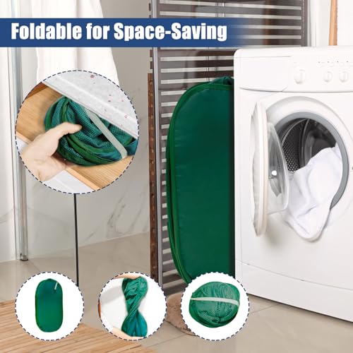 2 Pack Collapsible Laundry Baskets, Upgrade Pop Up Laundry Hamper with Convenient Bags, Foldable Laundry Basket Mesh Light Weight, Easy to Carry Clothes Hampers for Laundry, Dorm, Toys, Travel Green - color: 2xGreen