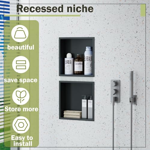 12x12 Matte Black Shower Niche - Stainless Steel Tile-Ready Bathroom Storage for Small Showers - color: Black, size: 12 * 12 in