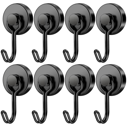 FINDMAG 60LBS Swivel Swing Magnetic Hooks, Heavy Duty Neodymium Hooks for Hanging, Strong Magnetic Hooks for Refrigerator, Kitchen, Office, Garage, Locker, Cruise, Home Storage - 8 Pack - color: Black, size: 8Pack 60Lbs+