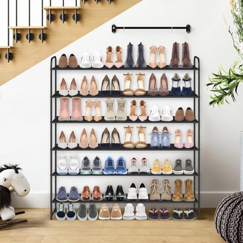 KIMBORA 6 Tier Long Shoe Rack, Wide Shoe Storage Organizer Sturdy Sneaker Shelf for Floor, Bedroom 42 Pairs (Black) - color: Black, size: 11.4 x 43 x 37.8