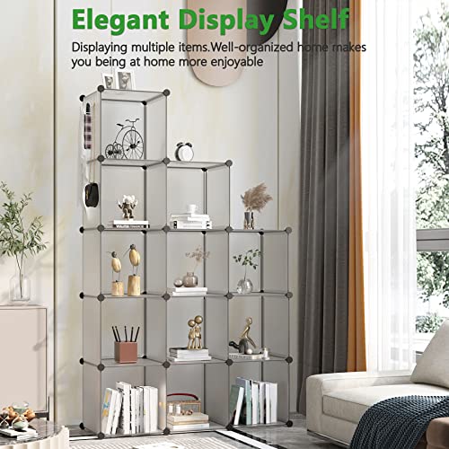 C&AHOME Cube Storage Organizer, 12-Cube Shelves Units, Closet Cabinet, DIY Plastic Modular Book Shelf, Ideal for Bedroom, Living Room, Office, 36.6" L x 12.4" W x 48.4" H Grey UPCS12G - color: Grey