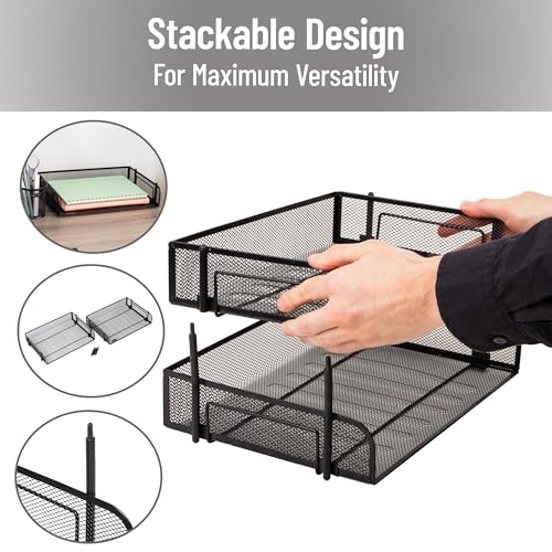 Mind Reader 2-Tier Stackable Paper Tray, Desktop Organizer for Letter-Size Documents, Office File Storage, Metal Mesh, Set of 2, Black - color: Black