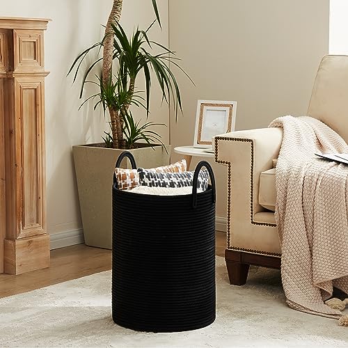 Cotton Rope Laundry Hamper by YOUDENOVA, 72L - Woven Collapsible Laundry Basket - Clothes Storage Basket for Blankets, Laundry Room Organizing, Bedroom Storage, Clothes Hamper – Black - color: Black, size: 72L