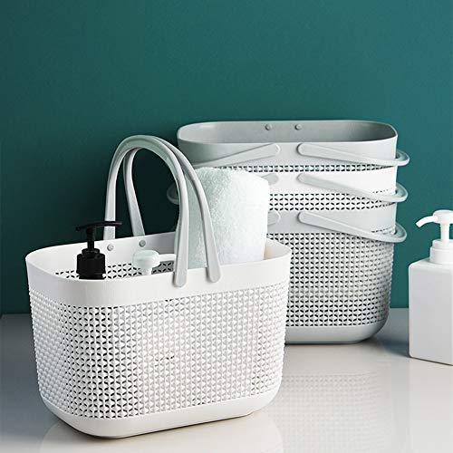 UUJOLY Plastic Storage Baskets with Handle Shower Caddy Organizer Bins for Home Bathroom Kitchen (3 Pack-White) - color: White, size: 3 Pack