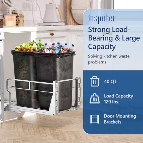 Insputer Dual Pull Out Trash Can Under Cabinet with Soft-Close Slides, Heavy Duty Under Sink Trash Can Kit for Kitchen Sink, Laundry, Garbage Can Not Included, Requires 17" W X 24" D Cabinets - size: Double