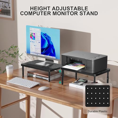 WALI Computer Monitor Stand for Desk, Adjustable Laptop Riser, Desk Monitor Stand Underneath Storage for Office, School Supplies (PTT001-B), 1 Pack, Black - color: Matte Black, size: Basic