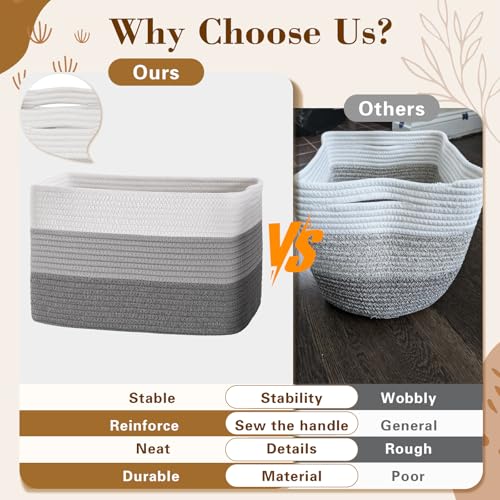 Baskets for Organizing,Storage Baskets,3 Pack Baskets for Shelfves,15"×10"×9" Woven Grey Basket,toy storage bins,bins for organization - color: Gradient Gray
