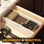 SpaceAid Knife Drawer Organizer Bamboo Insert Dock, Kitchen Steak Knives Holder Organizers Block for Drawer in Storage Organization (Small, White) - size: White, Small