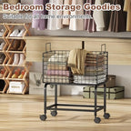 Wire Laundry Hamper Cart,Rolling Laundry Carts with Pull Handle,Black Tall Laundry Basket,Commercial Wire Laundry Hamper Cart-23.6 * 15.75 * 28 inches - style: Medium Oblong-Black