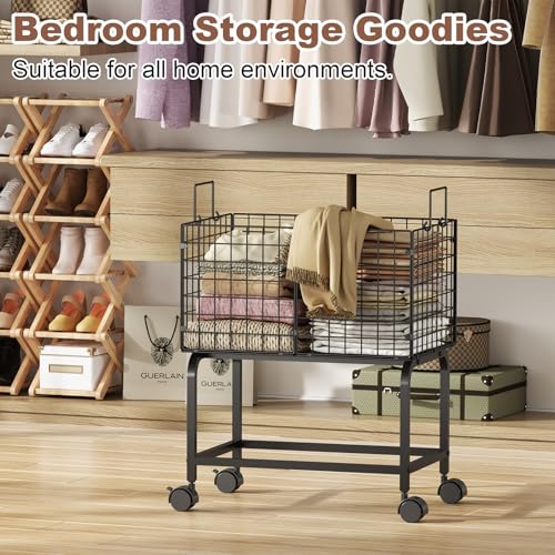 Wire Laundry Hamper Cart,Rolling Laundry Carts with Pull Handle,Black Tall Laundry Basket,Commercial Wire Laundry Hamper Cart-23.6 * 15.75 * 28 inches - style: Medium Oblong-Black