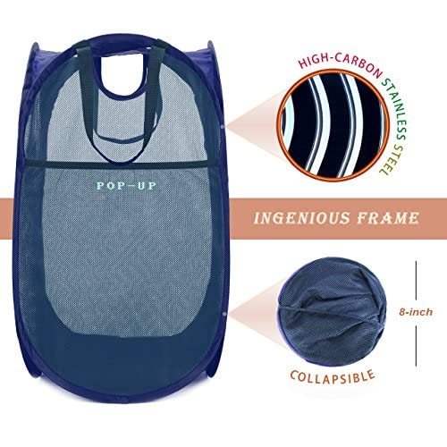 HOUSE AGAIN 2 Pcs Pop Up Laundry Hamper, Strong Mesh Laundry Baskets Collapsible, Hamper with Handles and Side Pocket, Portable Foldable Dirty Clothes for Dorm, Laundry room and Travel Storage, Blue - color: Blue, size: 2-Pack