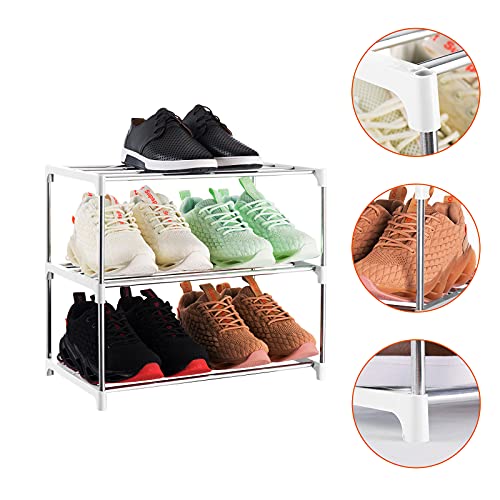 3-Tier Stackable Small Shoe Rack, Lightweight Shoe Shelf Storage Organizer for Entryway, Hallway and Closet(White) - color: White, size: 3-Tier