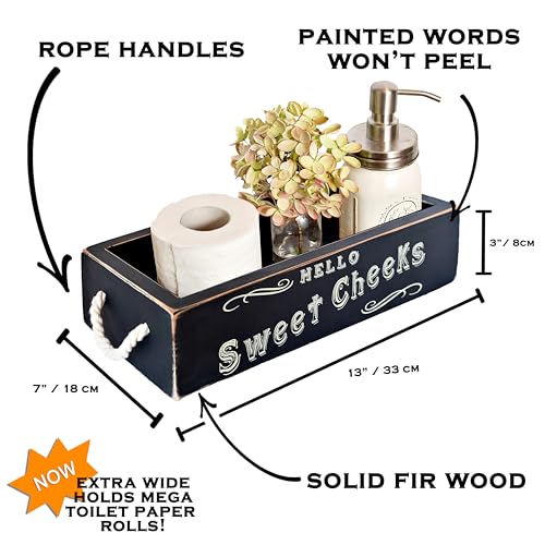 MAINEVENT Hello Sweet Cheeks Bathroom Decor Box, One Box with Design on 2 Sides Farmhouse Bathroom Decor Toilet Organizer - color: Black