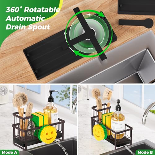 Sponge Holder for Kitchen Sink,Sink Caddy with Removable Dish Brush Holder,Self-Draining Kitchen Countertop Organizers and Storage Essentials,Soap Dispenser Organize and Home Decor-Bronze - color: Bronze-Tray
