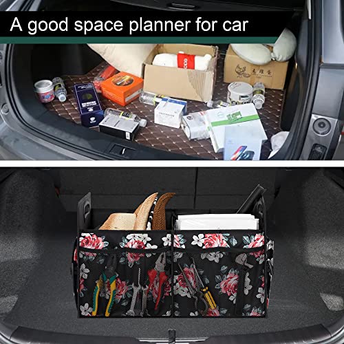 Femuar Car Trunk Organizer,Car Storage Organizer with 72L Large Capacity Waterproof Collapsible and 11 Pockets,Trunk Organizer for Car Suv/Jeep/Sedan, Large Size, Flower - color: flower, size: Large