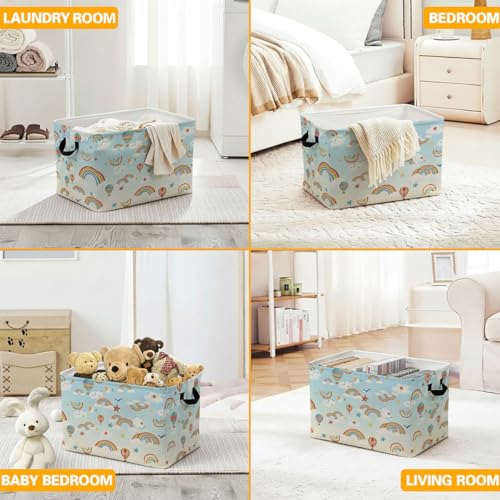 56L Rainbow Laundry Basket Clothes Hamper with Handles,Foldable Blanket Storage Large Laundry Hamper with Waterproof PE,Toy Storage Bin Organizer,Cube Clothes Organizer,Home Decor - color: Rainbow