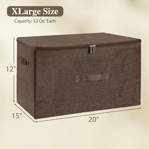 ANMINY Storage Bins with Zipper Lids 51.9 Qt Lidded Fabric Storage Boxes Baskets Cubes with Handles Collapsible Washable Cotton Linen Closet Shelf Clothes Organizer - Extra Large, Coffee - color: Coffee, size: Extra Large (Pack of 1)