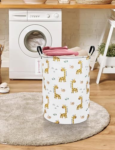 QUEENLALA Large Storage Basket,Laundry Hamper/Bathroom/Home Decor/Collapsible Round Storage Bin,Boys and Girls Hamper/Boxes/Clothing(Round-Yellow Giraffe) - color: Round-Yellow Giraffe