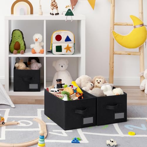 GRANNY SAYS Shelf Storage Bins, Fabric Storage Baskets for Closet and Clothes, Collapsible Storage Boxes with Handles, Decorative Storage Containers for Bedroom, Black, Medium, 3-Pack - color: Black, size: Medium