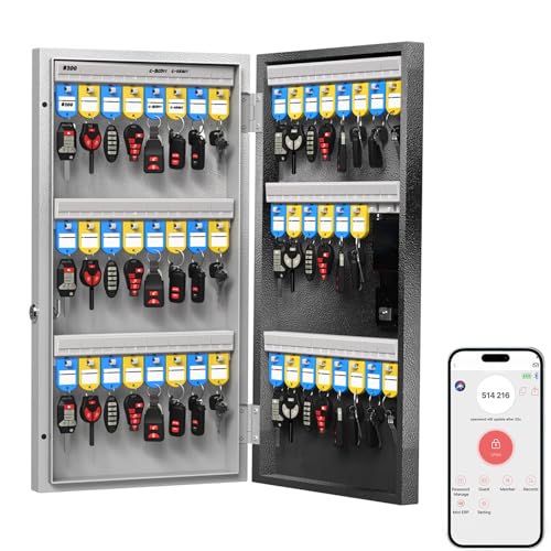 48-Key Smart Key Lock Box Wall Mount – Commercial Key Cabinet with App, Keypad, Bluetooth & WiFi Unlock (Sold Separately), Access Log Tracking, Key Management System for School, Office - size: 48 Keys (Smart）