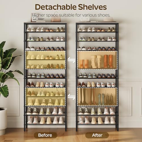 YATINEY 12 Tier Shoe Rack, Large Capacity Shoe Storage Organizer Holds 48 Pairs, Sturdy and Stable, for Entryway, Hallway, Closet, Dorm Room, Greige and Black SS12BG - color: Greige + Black, size: 27.8" x 10.8" x 79.3"
